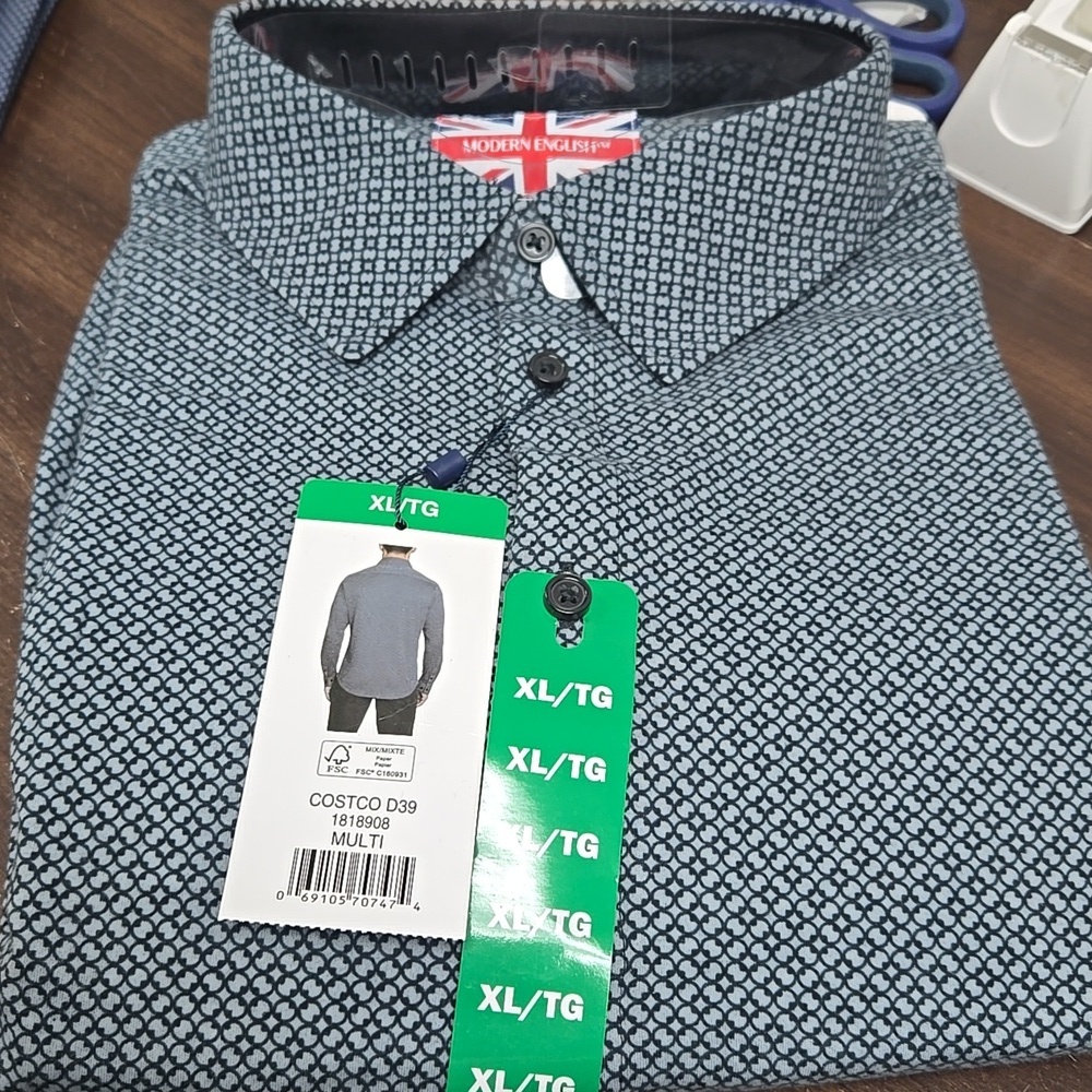 Modern English Size XL Grey/Black Patterned Casual Button Down Cotton Shirt
